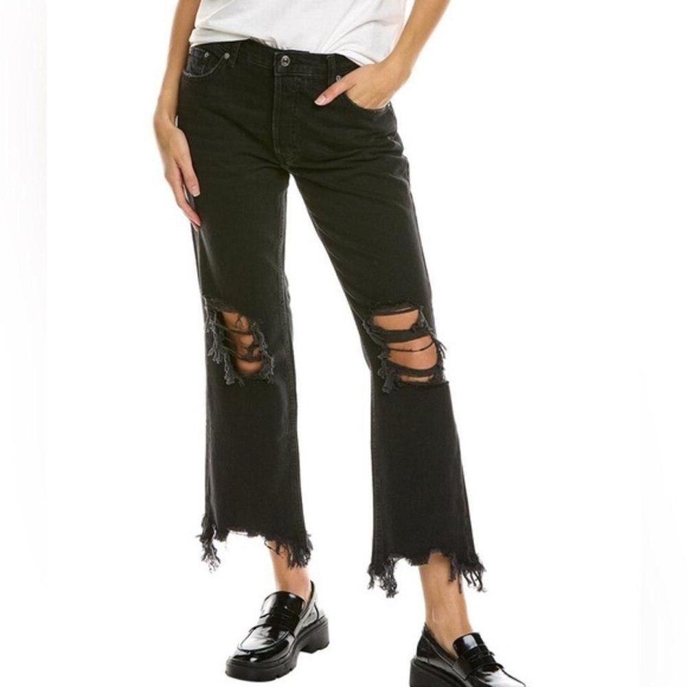 NWOT We the Free Women's Black Mid Rise Crop Distressed Jeans